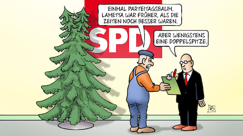 Cartoon: Doppelspitze und Lametta (medium) by Harm Bengen tagged parteitagsbaum,lametta,doppelspitze,weihnachtsbaum,lieferung,arbeiter,parteitag,spd,harm,bengen,cartoon,karikatur,parteitagsbaum,lametta,doppelspitze,weihnachtsbaum,lieferung,arbeiter,parteitag,spd,harm,bengen,cartoon,karikatur