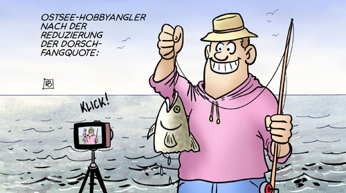 Cartoon: Dorschfangquote (medium) by Harm Bengen tagged ostsee,hobbyangler,reduzierung,dorschfangquote,fisch,harm,bengen,cartoon,karikatur,ostsee,hobbyangler,reduzierung,dorschfangquote,fisch,harm,bengen,cartoon,karikatur