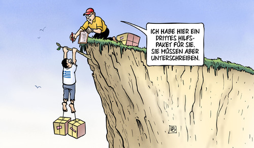 Cartoon: Drittes Hilfspaket (medium) by Harm Bengen tagged drittes,hilfspaket,unterschreiben,paket,bote,lieferung,klippe,grieche,griechenland,rettungspaket,kredite,schulden,eu,rettungsschirm,iwf,ezb,syriza,tsipras,harm,bengen,cartoon,karikatur,drittes,hilfspaket,unterschreiben,paket,bote,lieferung,klippe,grieche,griechenland,rettungspaket,kredite,schulden,eu,rettungsschirm,iwf,ezb,syriza,tsipras,harm,bengen,cartoon,karikatur