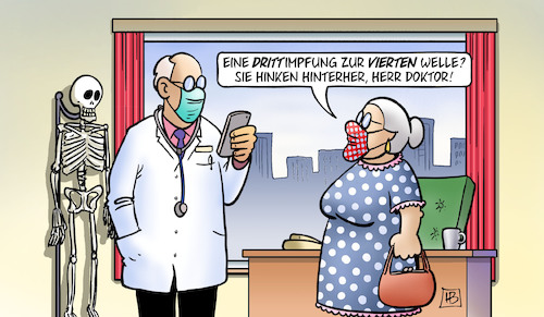 Cartoon: Drittimpfung zur Vierten Welle (medium) by Harm Bengen tagged drittimpfung,vierte,welle,hinken,hinterher,doktor,arzt,susemil,corona,impfen,impfung,harm,bengen,cartoon,karikatur,drittimpfung,vierte,welle,hinken,hinterher,doktor,arzt,susemil,corona,impfen,impfung,harm,bengen,cartoon,karikatur