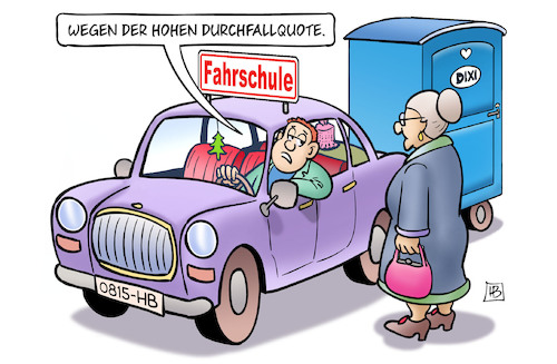 Cartoon: Durchfallquote (medium) by Harm Bengen tagged durchfallquote,fahrschule,prüfung,kfz,dixi,klo,susemil,harm,bengen,cartoon,karikatur,durchfallquote,fahrschule,prüfung,kfz,dixi,klo,susemil,harm,bengen,cartoon,karikatur