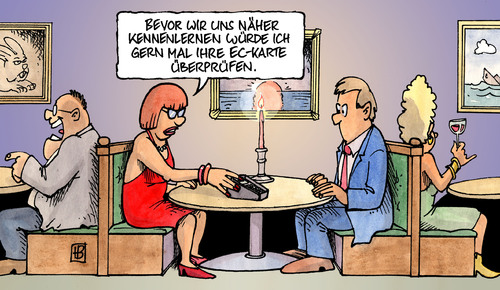 Cartoon: EC-Kartendaten (medium) by Harm Bengen tagged ec,karte,card,bank,kredit,konto,geld,finanzen,schulden,einkauf,überprüfung,daten,sammeln,illegal,datenschutz,rendezvouz,date,mann,frau,mißtrauen,ec,karte,card,bank,kredit,konto,geld,finanzen,schulden,überprüfung,sammeln,illegal,daten,date,datenklau,datenschutz