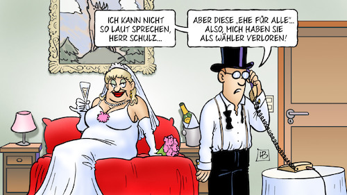 Cartoon: Ehe für alle (medium) by Harm Bengen tagged ehe,für,alle,schulz,wähler,spd,bundestagswahlkampf,hochzeit,homo,schwul,lesbisch,harm,bengen,cartoon,karikatur,ehe,für,alle,schulz,wähler,spd,bundestagswahlkampf,hochzeit,homo,schwul,lesbisch,harm,bengen,cartoon,karikatur