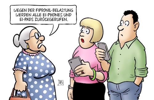 Cartoon: Ei-Phone-Rückruf (medium) by Harm Bengen tagged fipronil,belastung,eier,gift,apple,iphones,und,ipads,rückruf,susemil,harm,bengen,cartoon,karikatur,fipronil,belastung,eier,gift,apple,iphones,und,ipads,rückruf,susemil,harm,bengen,cartoon,karikatur