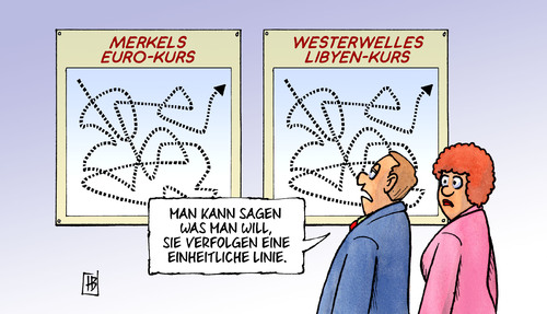 Cartoon: Einheitliche Linie (medium) by Harm Bengen tagged einheitlich,linie,merkel,westerwelle,bundesregierung,cdu,csu,fdp,koalition,zickzack,kompass,euro,eurorettung,eurokrise,libyen,revolution,aufstand,revolte,rebellen,stimmenthaltung,sicherheitsrat,uno,einheitlich,linie,merkel,westerwelle,bundesregierung,cdu,csu,fdp,zickzack,kompass,euro,eurorettung