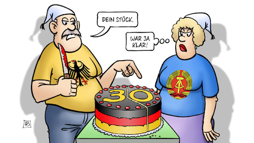 Cartoon: Einheitskuchen (medium) by Harm Bengen tagged einheitskuchen,kuchen,stueck,deutsche,einheit,wiedervereinigung,brd,ddr,30,harm,bengen,cartoon,karikatur,einheitskuchen,kuchen,stueck,deutsche,einheit,wiedervereinigung,brd,ddr,30,harm,bengen,cartoon,karikatur