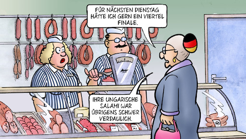 Cartoon: EM-Bestellung (medium) by Harm Bengen tagged dienstag,viertel,finale,viertelfinale,em,fussball,schlachter,metzger,ungarische,salami,ungarn,deutschland,susemil,harm,bengen,cartoon,karikatur,dienstag,viertel,finale,viertelfinale,em,fussball,schlachter,metzger,ungarische,salami,ungarn,deutschland,susemil,harm,bengen,cartoon,karikatur