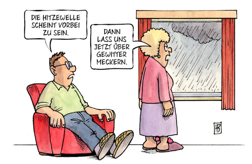 Cartoon: Ende der Hitzewelle (medium) by Harm Bengen tagged ende,hitzewelle,gewitter,meckern,regen,sommer,heiss,harm,bengen,cartoon,karikatur,ende,hitzewelle,gewitter,meckern,regen,sommer,heiss,harm,bengen,cartoon,karikatur