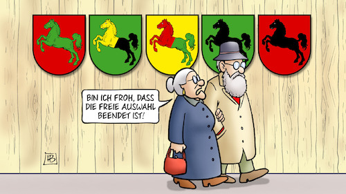 Cartoon: Ende Niedersachsen-Wahl (medium) by Harm Bengen tagged freie,auswahl,beendet,susemil,zaun,niedersachsen,pferd,ross,wappen,landtagswahl,wahl,harm,bengen,cartoon,karikatur,freie,auswahl,beendet,susemil,zaun,niedersachsen,pferd,ross,wappen,landtagswahl,wahl,harm,bengen,cartoon,karikatur