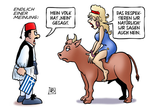 Cartoon: Endlich einer Meinung (medium) by Harm Bengen tagged meinung,volk,respekt,nein,oxi,europa,stier,euro,referendum,grexit,troika,institutionen,eu,ezb,iwf,griechenland,pleite,schulden,harm,bengen,cartoon,karikatur,meinung,volk,respekt,nein,oxi,europa,stier,euro,referendum,grexit,troika,institutionen,eu,ezb,iwf,griechenland,pleite,schulden,harm,bengen,cartoon,karikatur