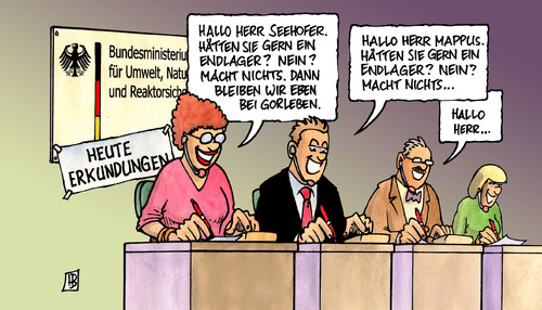 Cartoon: Erkundungen (medium) by Harm Bengen tagged erkundungen,umweltminister,umweltministerium,gorleben,endlager,zwischenlager,atomkraft,kernkraft,seehofer,mappus,salzstock,erkundungen,umweltminister,umweltministerium,gorleben,endlager,zwischenlager,atomkraft,kernkraft,seehofer,mappus,salzstock