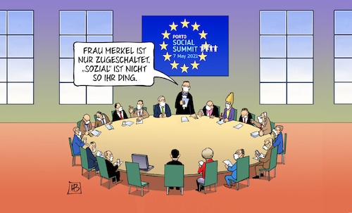 Cartoon: EU-Sozialgipfel (medium) by Harm Bengen tagged merkel,zugeschaltet,sozialgipfel,eu,europa,porto,videokonferenz,masken,harm,bengen,cartoon,karikatur,merkel,zugeschaltet,sozialgipfel,eu,europa,porto,videokonferenz,masken,harm,bengen,cartoon,karikatur