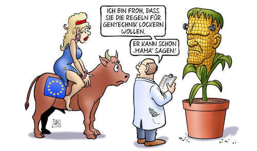 Cartoon: EU und Gentechnik (medium) by Harm Bengen tagged regeln,gentechnik,lockern,mama,eu,europa,stier,genmais,mais,frankenstein,monster,forscher,wissenschaftler,harm,bengen,cartoon,karikatur,regeln,gentechnik,lockern,mama,eu,europa,stier,genmais,mais,frankenstein,monster,forscher,wissenschaftler,harm,bengen,cartoon,karikatur