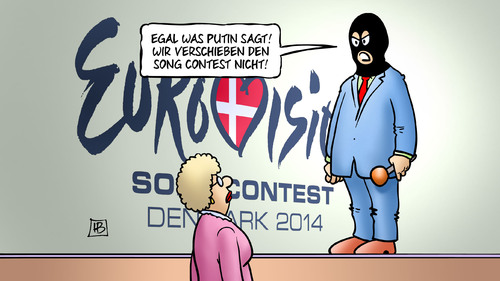 Cartoon: Eurovision-Verschiebung (medium) by Harm Bengen tagged eurovision,song,contest,2014,copenhagen,verschiebung,putin,ukraine,separatisten,harm,bengen,cartoon,karikatur,eurovision,song,contest,2014,copenhagen,verschiebung,putin,ukraine,separatisten,harm,bengen,cartoon,karikatur