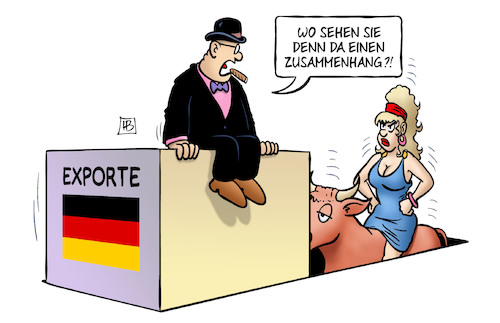 Cartoon: Exporte und Europa (medium) by Harm Bengen tagged zusammenhang,exporte,europa,wirtschaft,stier,unternehmen,deutschland,harm,bengen,cartoon,karikatur,zusammenhang,exporte,europa,wirtschaft,stier,unternehmen,deutschland,harm,bengen,cartoon,karikatur