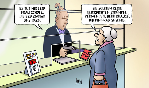 Cartoon: EZB-Zinssenkung (medium) by Harm Bengen tagged ezb,zinssenkung,zinsen,leitzins,geld,kredit,bank,bankraub,pistole,sparer,sparbuch,inflation,deflation,wirtschaft,struempfe,maske,verwechslung,harm,bengen,cartoon,karikatur,ezb,zinssenkung,zinsen,leitzins,geld,kredit,bank,bankraub,pistole,sparer,sparbuch,inflation,deflation,wirtschaft,struempfe,maske,verwechslung,harm,bengen,cartoon,karikatur