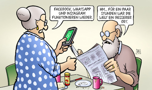 Cartoon: Facebook-Ausfall (medium) by Harm Bengen tagged facebook,whatsapp,instagram,ausfall,handy,smartphone,internet,susemil,harm,bengen,cartoon,karikatur,facebook,whatsapp,instagram,ausfall,handy,smartphone,internet,susemil,harm,bengen,cartoon,karikatur