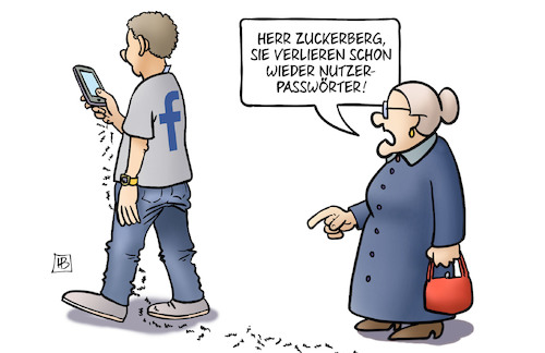 Cartoon: Facebook-Datenpanne (medium) by Harm Bengen tagged facebook,datenpanne,zuckerberg,handy,nutzer,user,password,passwörter,susemil,harm,bengen,cartoon,karikatur,facebook,datenpanne,zuckerberg,handy,nutzer,user,password,passwörter,susemil,harm,bengen,cartoon,karikatur