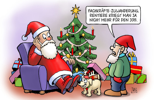 Cartoon: Fachkräfte-Zuwanderung (medium) by Harm Bengen tagged fachkräftegipfel,fachkräftemangel,zuwanderungsgesetz,einwanderung,migration,rentiere,job,weihnachten,weihnachtsmann,wichtel,hund,harm,bengen,cartoon,karikatur,fachkräftegipfel,fachkräftemangel,zuwanderungsgesetz,einwanderung,migration,rentiere,job,weihnachten,weihnachtsmann,wichtel,hund,harm,bengen,cartoon,karikatur