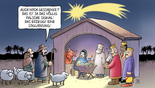 Cartoon: Falsches Signal (medium) by Harm Bengen tagged geschenke,falsches,signal,sogwirkung,krippe,stall,weihnachten,hirten,jesus,flüchtlinge,migration,abschottung,heilige,drei,könige,harm,bengen,cartoon,karikatur,geschenke,falsches,signal,sogwirkung,krippe,stall,weihnachten,hirten,jesus,flüchtlinge,migration,abschottung,heilige,drei,könige,harm,bengen,cartoon,karikatur