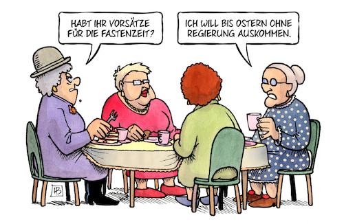 Cartoon: Fasten 2018 (medium) by Harm Bengen tagged vorsätze,fastenzeit,ostern,regierung,groko,susemil,kaffekränzchen,bengen,cartoon,karikatur,vorsätze,fastenzeit,ostern,regierung,groko,susemil,kaffekränzchen,bengen,cartoon,karikatur