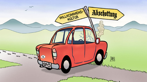 Cartoon: Faymann-Rücktritt (medium) by Harm Bengen tagged faymann,rücktritt,bundeskanzler,österreich,spö,willkommenskultur,abschottung,auto,wegweiser,crash,unfall,harm,bengen,cartoon,karikatur,faymann,rücktritt,bundeskanzler,österreich,spö,willkommenskultur,abschottung,auto,wegweiser,crash,unfall,harm,bengen,cartoon,karikatur