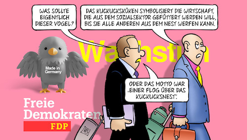 Cartoon: FDP-Küken (medium) by Harm Bengen tagged vogel,kuckucksküken,symbolisiert,wirtschaft,sozialsektor,motto,film,kuckucksnest,fdp,parteitag,ende,harm,bengen,cartoon,karikatur,vogel,kuckucksküken,symbolisiert,wirtschaft,sozialsektor,motto,film,kuckucksnest,fdp,parteitag,ende,harm,bengen,cartoon,karikatur