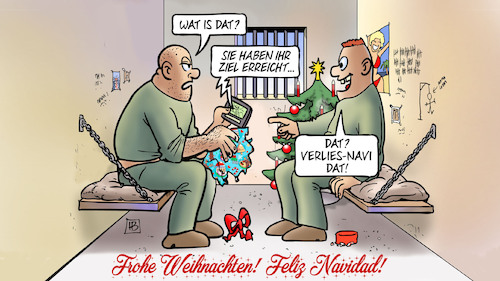 Cartoon: Feliz Navidad (medium) by Harm Bengen tagged verlies,navi,dat,knast,gefängnis,frohe,weihnachten,feliz,navidad,geschenke,zelle,harm,bengen,cartoon,karikatur,verlies,navi,dat,knast,gefängnis,frohe,weihnachten,feliz,navidad,geschenke,zelle,harm,bengen,cartoon,karikatur