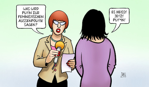 Cartoon: Feministische Leitlinien (medium) by Harm Bengen tagged putin,interview,feministische,außenpolitik,außenministerium,außenministerin,baerbock,krieg,ukraine,russland,harm,bengen,cartoon,karikatur,putin,interview,feministische,außenpolitik,außenministerium,außenministerin,baerbock,krieg,ukraine,russland,harm,bengen,cartoon,karikatur