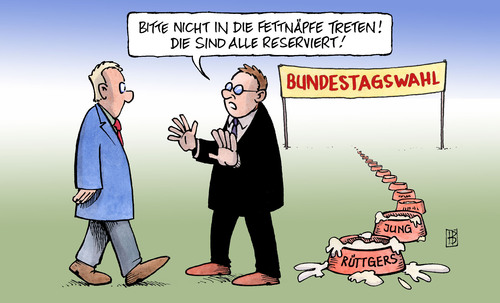 Cartoon: Fettnapf-Parade (medium) by Harm Bengen tagged fettnapf,fettnäpfchen,parade,wahl,bundestagswahl,rüttgers,jung,verteidungsminister,afghanistan,rumänien,fettnapf,fettnäpfchen,parade,wahl,wahlen,bundestagswahl,rüttgers,franz josef jung,verteidungsminister,afghanistan,rumänien,franz,josef,jung