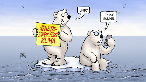 Cartoon: FFF-Netzstreik (medium) by Harm Bengen tagged fff,fridays,for,future,netzstreik,online,klima,eisbären,klimawandel,harm,bengen,cartoon,karikatur,fff,fridays,for,future,netzstreik,online,klima,eisbären,klimawandel,harm,bengen,cartoon,karikatur