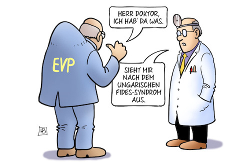 Cartoon: Fides-Syndrom (medium) by Harm Bengen tagged fides,ungarn,syndrom,doktor,arzt,evp,orban,streit,ausschluss,harm,bengen,cartoon,karikatur,fides,ungarn,syndrom,doktor,arzt,evp,orban,streit,ausschluss,harm,bengen,cartoon,karikatur