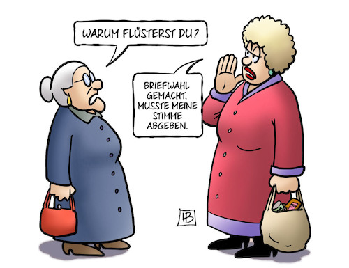 Cartoon: Flüstern (medium) by Harm Bengen tagged flüstern,briefwahl,stimme,abgeben,susemil,harm,bengen,cartoon,karikatur,flüstern,briefwahl,stimme,abgeben,susemil,harm,bengen,cartoon,karikatur