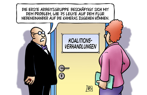 Cartoon: Flurparade (medium) by Harm Bengen tagged koalitionsverhandlungen,grosse,koalition,verhandlungen,flurparade,flur,kameras,tv,arbeitsgruppe,spd,cdu,regierung,sozialdemokraten,harm,bengen,cartoon,karikatur,koalitionsverhandlungen,grosse,koalition,verhandlungen,flurparade,flur,kameras,tv,arbeitsgruppe,spd,cdu,regierung,sozialdemokraten,harm,bengen,cartoon,karikatur