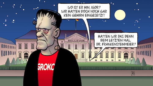 Cartoon: Frankensteinmeier (medium) by Harm Bengen tagged gehirn,bellevue,monster,frankenstein,neuauflage,groko,spd,cdu,csu,merkel,schulz,steinmeier,koalition,sondierungen,harm,bengen,cartoon,karikatur,gehirn,bellevue,monster,frankenstein,neuauflage,groko,spd,cdu,csu,merkel,schulz,steinmeier,koalition,sondierungen,harm,bengen,cartoon,karikatur