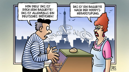 Cartoon: Frankreich und Moodys (medium) by Harm Bengen tagged frankreich,moodys,ratingagentur,herabstufung,krise,schulden,wirtschaft,konjunktur,wachstumsaussichten,wettbewerbsfaehigkeit,harm,bengen,cartoon,karikatur,frankreich,moodys,ratingagentur,herabstufung,krise,schulden,wirtschaft,konjunktur,wachstumsaussichten,wettbewerbsfaehigkeit,harm,bengen,cartoon,karikatur