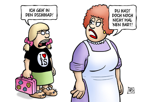 Cartoon: Frauen zum IS (medium) by Harm Bengen tagged dschihad,frauen,mädchen,jugendliche,kinder,is,isis,islamismus,ausreise,irak,syrien,mutter,bart,harm,bengen,cartoon,karikatur,dschihad,frauen,mädchen,jugendliche,kinder,is,isis,islamismus,ausreise,irak,syrien,mutter,bart,harm,bengen,cartoon,karikatur