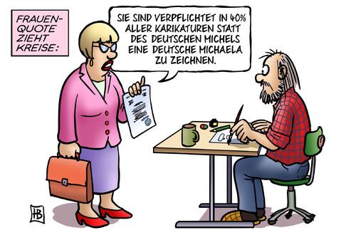 Cartoon: Frauenquote Version1 (medium) by Harm Bengen tagged frauenquote,karikaturen,deutscher,michel,michaela,zeichnen,dax,konzerne,gleichberechtigung,feminismus,harm,bengen,cartoon,karikatur,frauenquote,karikaturen,deutscher,michel,michaela,zeichnen,dax,konzerne,gleichberechtigung,feminismus,harm,bengen,cartoon,karikatur