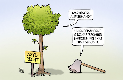 Cartoon: Frei und Asylrecht (medium) by Harm Bengen tagged asylrecht,axt,beil,unionsfraktionsgeschäftsführer,thorsten,frei,cdu,angriff,harm,bengen,cartoon,karikatur,asylrecht,axt,beil,unionsfraktionsgeschäftsführer,thorsten,frei,cdu,angriff,harm,bengen,cartoon,karikatur