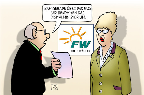 Cartoon: FW-Digital (medium) by Harm Bengen tagged fax,digitalministerium,freie,wähler,bayern,landtagswahl,koalition,harm,bengen,cartoon,karikatur,fax,digitalministerium,freie,wähler,bayern,landtagswahl,koalition,harm,bengen,cartoon,karikatur