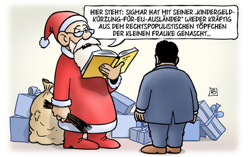 Cartoon: Gabriel-Bescherung (medium) by Harm Bengen tagged gabriel,bescherung,spd,sigmar,kindergeldkürzung,eu,ausländer,rechtspopulistisch,frauke,petry,afd,weihnachtsmann,weihnachten,harm,bengen,cartoon,karikatur,gabriel,bescherung,spd,sigmar,kindergeldkürzung,eu,ausländer,rechtspopulistisch,frauke,petry,afd,weihnachtsmann,weihnachten,harm,bengen,cartoon,karikatur