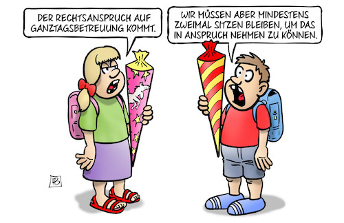 Cartoon: Ganztagsbetreuung (medium) by Harm Bengen tagged rechtsanspruch,ganztagsbetreuung,kinder,schultüte,einschulung,sitzen,bleiben,harm,bengen,cartoon,karikatur,rechtsanspruch,ganztagsbetreuung,kinder,schultüte,einschulung,sitzen,bleiben,harm,bengen,cartoon,karikatur