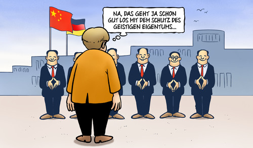 Cartoon: Geistiges Eigentum (medium) by Harm Bengen tagged geistiges,eigentum,urheberrecht,kopieren,merkel,china,besuch,raute,harm,bengen,cartoon,karikatur,geistiges,eigentum,urheberrecht,kopieren,merkel,china,besuch,raute,harm,bengen,cartoon,karikatur