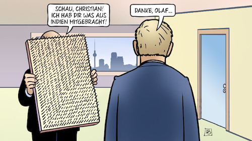 Cartoon: Geschenk für Lindner (medium) by Harm Bengen tagged geschenk,indien,finanzminister,finanzministerium,lindner,olaf,scholz,nagelbrett,harm,bengen,cartoon,karikatur,geschenk,indien,finanzminister,finanzministerium,lindner,olaf,scholz,nagelbrett,harm,bengen,cartoon,karikatur