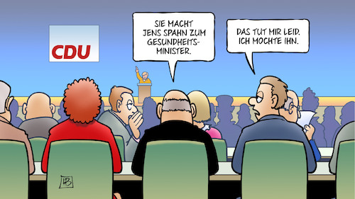 Cartoon: Gesundheitsminister Spahn (medium) by Harm Bengen tagged jens,spahn,gesundheitsminister,cdu,parteitag,groko,parteiinterner,kritiker,konkurrent,entsorgen,merkel,harm,bengen,cartoon,karikatur,jens,spahn,gesundheitsminister,cdu,parteitag,groko,parteiinterner,kritiker,konkurrent,entsorgen,merkel,harm,bengen,cartoon,karikatur