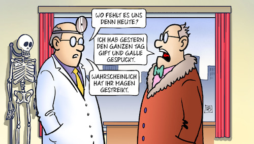 Cartoon: Gift und Galle (medium) by Harm Bengen tagged arzt,gift,galle,gespuckt,magen,unternehmer,arbeitgeber,gewerkschaften,streik,warnstreik,verdi,evg,bahn,nahverkehr,harm,bengen,cartoon,karikatur,arzt,gift,galle,gespuckt,magen,unternehmer,arbeitgeber,gewerkschaften,streik,warnstreik,verdi,evg,bahn,nahverkehr,harm,bengen,cartoon,karikatur