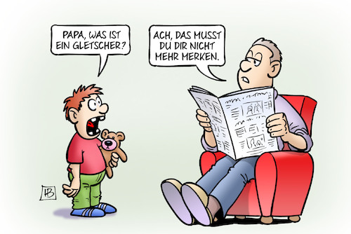 Cartoon: Gletscherschmelze (medium) by Harm Bengen tagged papa,gletscher,gletscherschmelze,vater,kind,sohn,klimawandel,harm,bengen,cartoon,karikatur,papa,gletscher,gletscherschmelze,vater,kind,sohn,klimawandel,harm,bengen,cartoon,karikatur