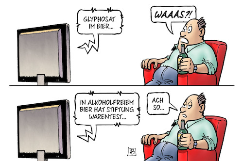 Cartoon: Glyphosat-Alkoholfrei (medium) by Harm Bengen tagged glyphosat,alkoholfreies,bier,stiftung,warentest,tv,unkrautvernichtungsmittel,gift,harm,bengen,cartoon,karikatur,glyphosat,alkoholfreies,bier,stiftung,warentest,tv,unkrautvernichtungsmittel,gift,harm,bengen,cartoon,karikatur