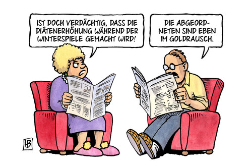 Cartoon: Goldrausch (medium) by Harm Bengen tagged diätenerhöhung,diäten,geld,bezahlung,winterspiele,olympia,olympiade,gold,goldmedaillen,goldrausch,medaillienspiegel,abgeordnete,bundestag,harm,bengen,cartoon,karikatur,diätenerhöhung,diäten,geld,bezahlung,winterspiele,olympia,olympiade,gold,goldmedaillen,goldrausch,medaillienspiegel,abgeordnete,bundestag,harm,bengen,cartoon,karikatur