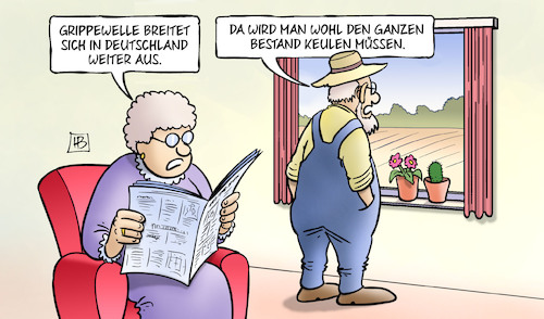 Cartoon: Grippewelle (medium) by Harm Bengen tagged grippewelle,deutschland,krankheit,bauer,vogelgrippe,keulen,zeitung,harm,bengen,cartoon,karikatur,grippewelle,deutschland,krankheit,bauer,vogelgrippe,keulen,zeitung,harm,bengen,cartoon,karikatur